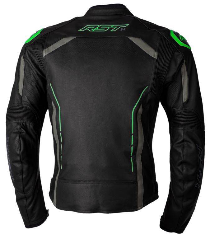 Športna usnjena motoristična jakna RST S1, črna/zelena