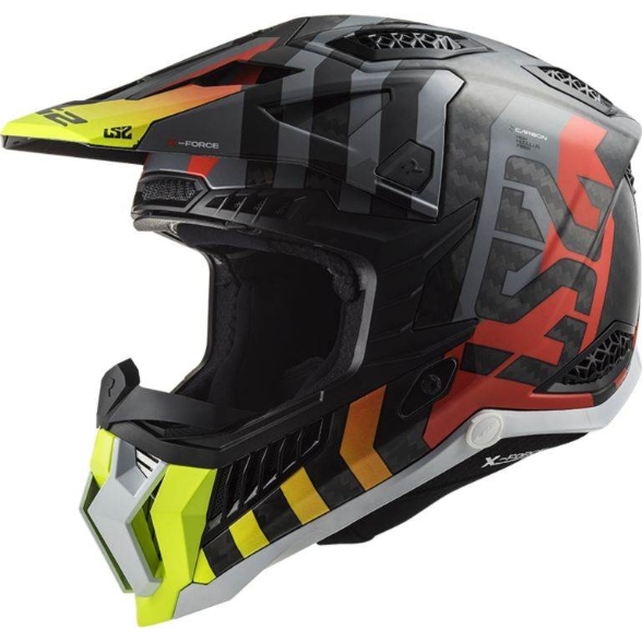 Slika Karbonska motocross kaciga LS2 X-Force carbon Barrier (MX703), žuta/crvena