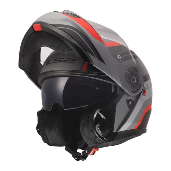 Slika Flip up kaciga LS2 Strobe II Monza (FF908), crna/siva/crvena