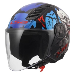 Slika Jet kaciga za skuter LS2 Airflow II Zombie II (OF616), crna/plava/crvena